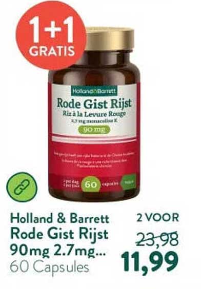 Holland & Barrett Rode Gist Rijst 90mg 2.7mg... 60 Capsules 1+1 GRATIS