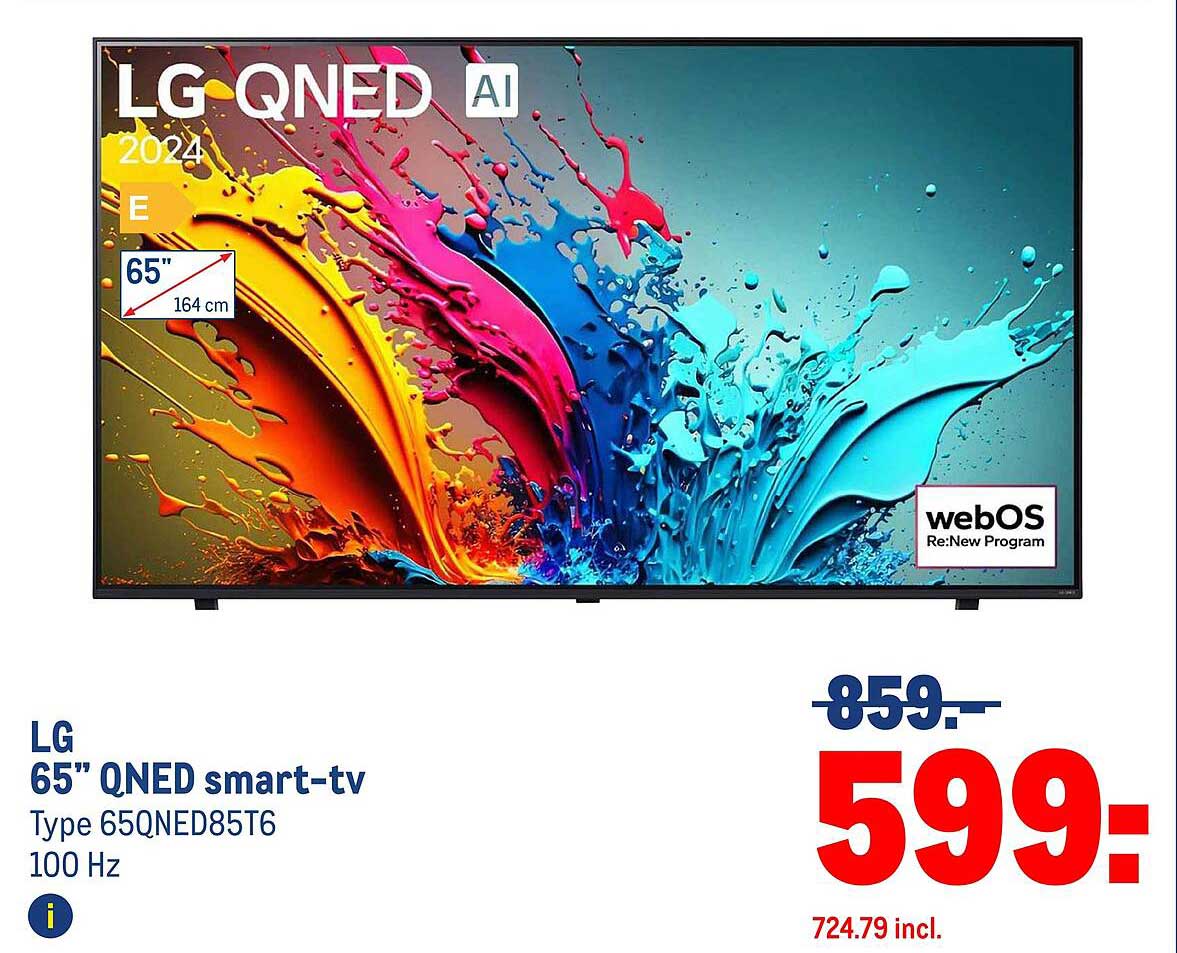 LG 65" QNED smart-tv Type 65QNED85T6 100 Hz