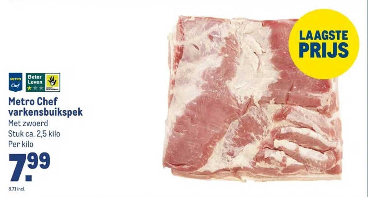 Metro Chef varkensbuikspek Met zwoerd Stuk ca. 2,5 kilo Per kilo