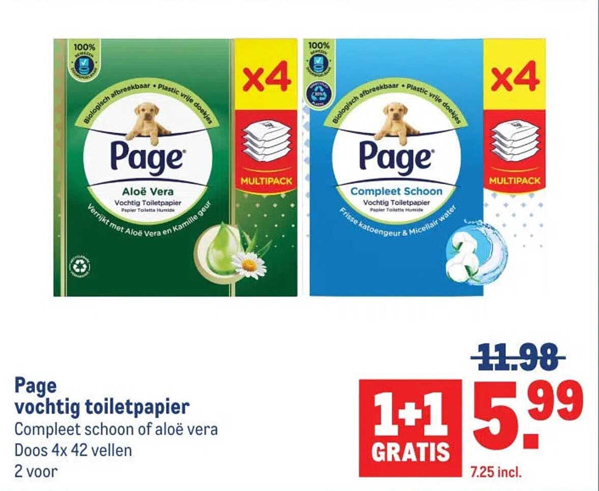 Page vochtig toiletpapier Compleet schoon of aloë vera 1+1 gratis