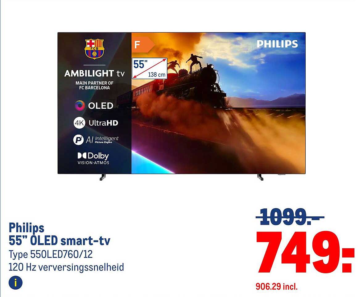Philips 55" OLED smart-tv Type 550LED760/12 120 Hz verversingssnelheid
