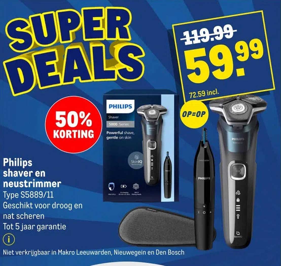 Philips shaver en neustrimmer Type S5889/11 50% Korting