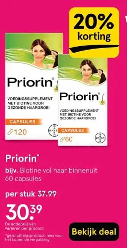 Priorin* bijv. Biotine vol haar binnenuit 60 capsules 20% korting