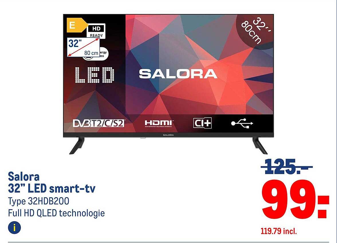 Salora 32" LED smart-tv Type 32HDB200 Full HD QLED technologie