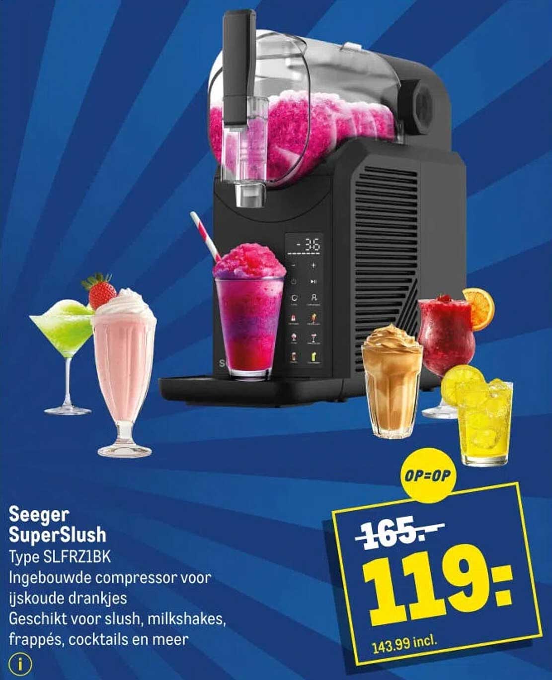 Seeger SuperSlush Type SLFRZ1BK Ingebouwde compressor voor ijskoude drankjes Geschikt voor slush, milkshakes, frappés, cocktails en meer OP=OP