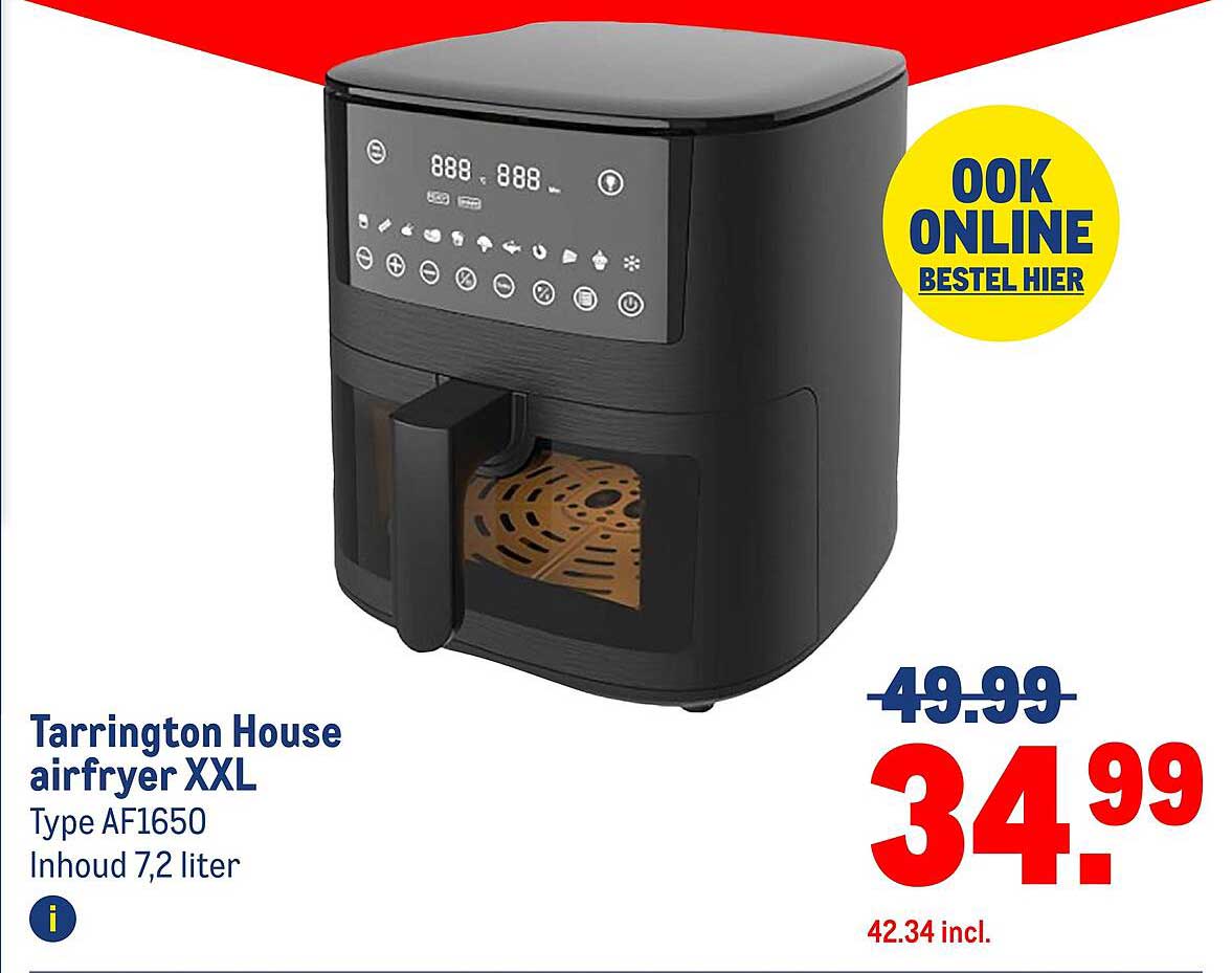 Tarrington House airfryer XXL Type AF1650 Inhoud 7,2 liter