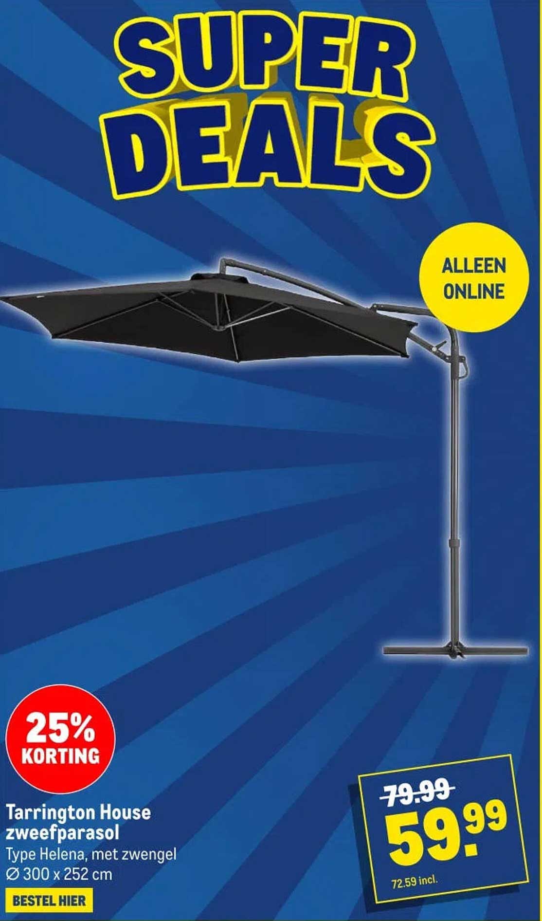 Tarrington House zweefparasol Type Helena, met zwengel Ø 300 x 252 cm