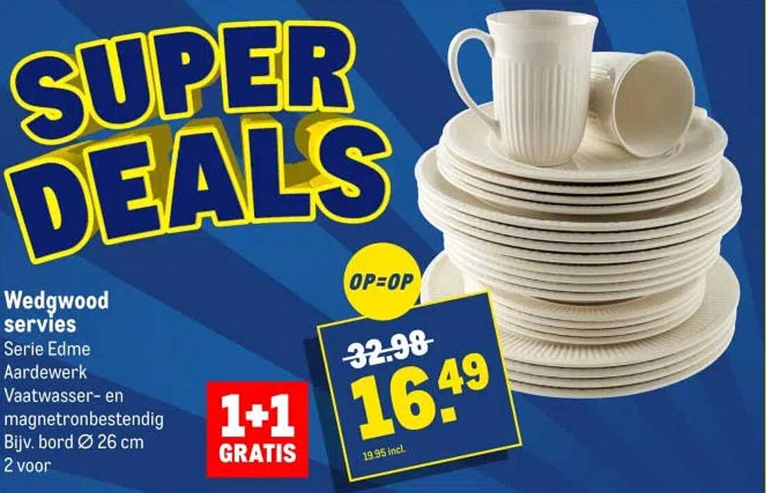 Wedgwood servies Serie Edme Aardewerk Vaatwasser- en magnetronbestendig Bijv. bord Ø 26 cm 2 voor 1+1 GRATIS