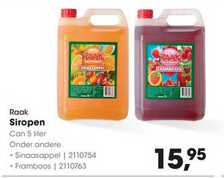 Raak Siropen Can 5 liter Onder andere | Sinaasappel | 2110754 | Framboos | 2110763