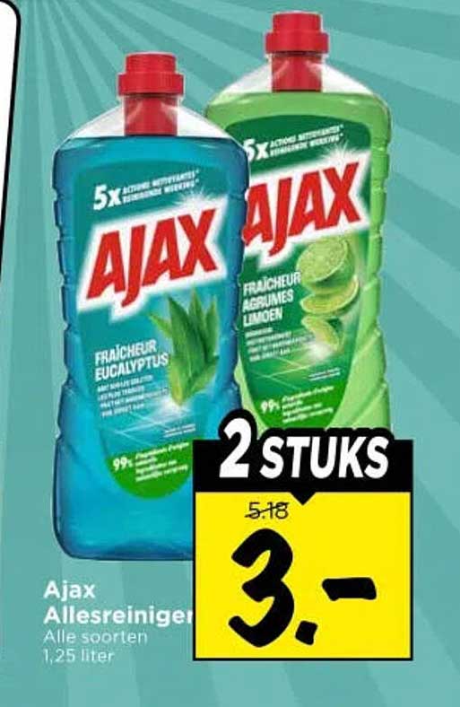 Ajax Allesreiniger Alle soorten 1,25 liter 2 STUKS