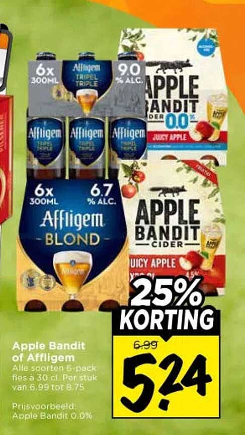 Apple Bandit of Affligem - Alle soorten 6-pack fles à 30 cl. Per stuk
