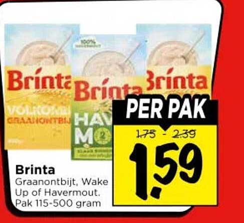 Brinta Graanontbijt, Wake Up of Havermout. Pak 115-500 gram PER PAK