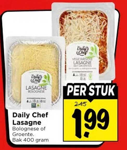Daily Chef Lasagne Bolognese of Groente. Bak 400 gram PER STUK