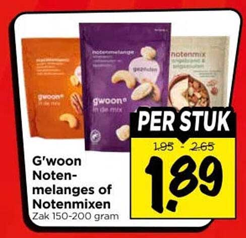 G'woon Notenmelanges of Notenmixen Zak 150-200 gram PER STUK