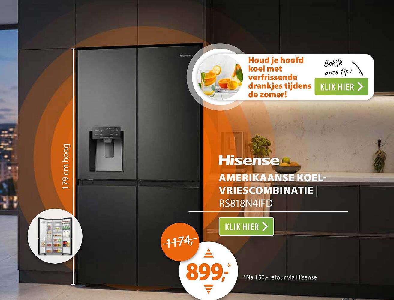 Hisense AMERIKAANSE KOEL-VRIESCOMBINATIE | RS818N4IFD