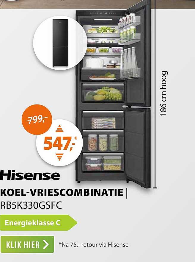 Hisense KOEL-VRIESCOMBINATIE RB5K330GSFC