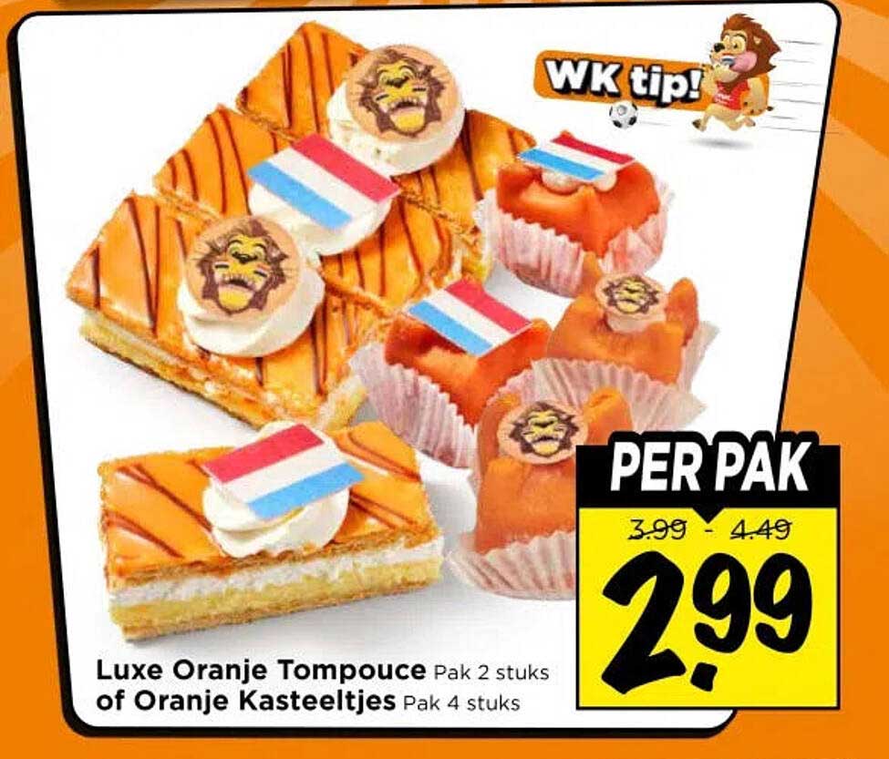 Luxe Oranje Tompouce Pak 2 stuks of Oranje Kasteeltjes Pak 4 stuks PER PAK