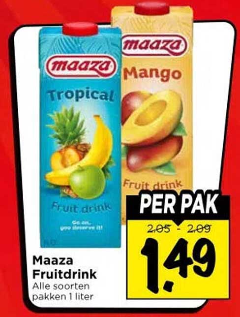 Maaza Fruitdrink Alle soorten pakken 1 liter PER PAK