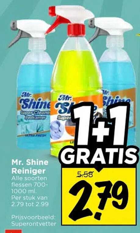 Mr. Shine Reiniger Alle soorten flessen 700-1000 ml. 1+1 GRATIS