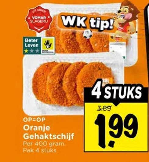 OP=OP Oranje Gehaktschijf Per 400 gram Pak 4 stuks