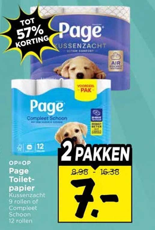 Page Toiletpapier Kussenzacht 9 rollen of Compleet Schoon 12 rollen 2 PAKKEN