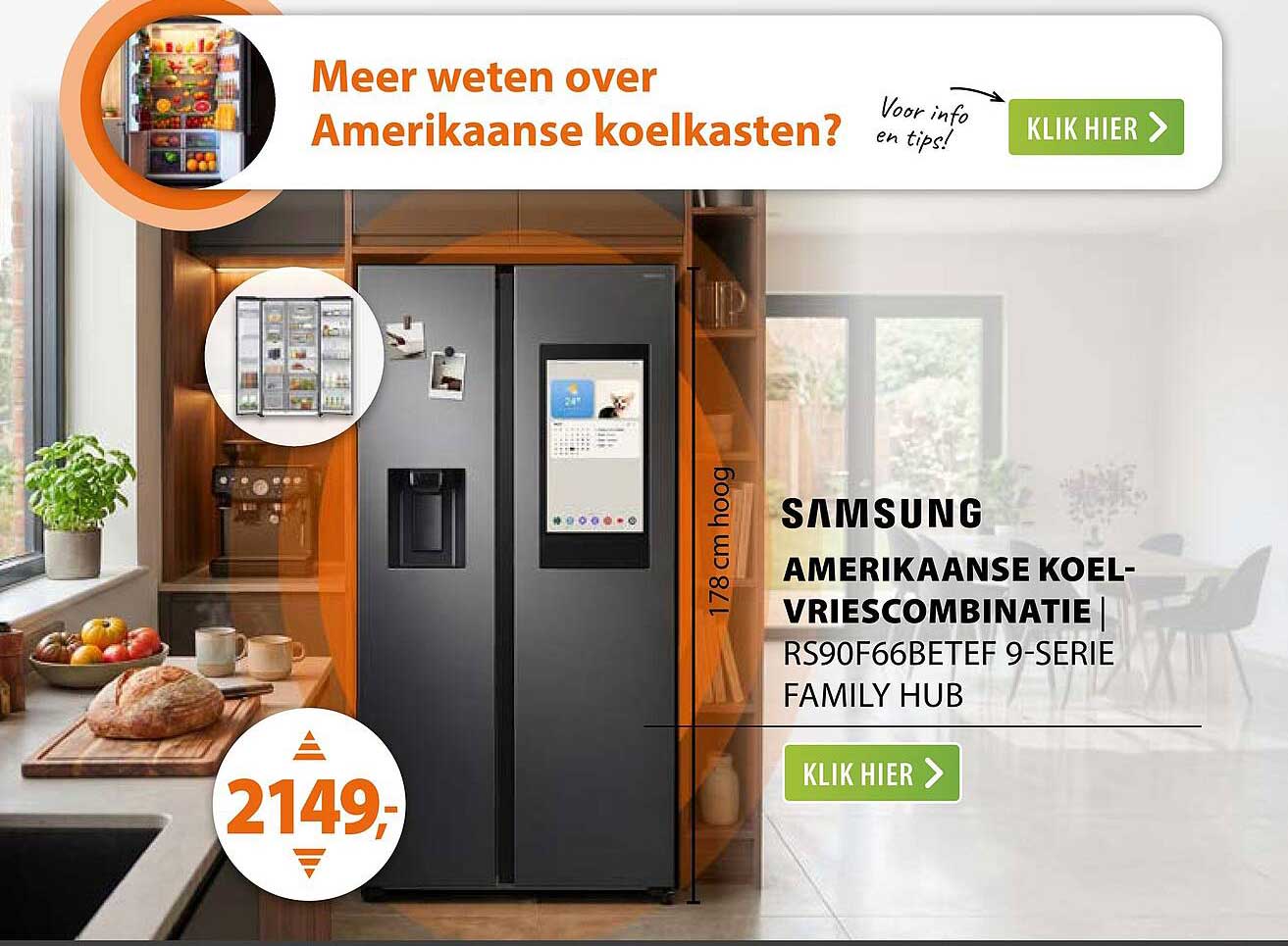 SAMSUNG AMERIKAANSE KOEL-VRIESCOMBINATIE RS90F66BETEF 9-SERIE FAMILY HUB
