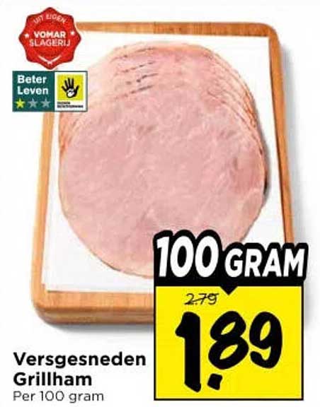 Versgesneden Grillham 100 gram