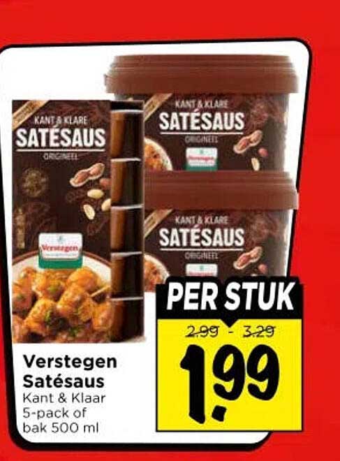 Verstegen Satésaus Kant & Klaar 5-pack of bak 500 ml PER STUK