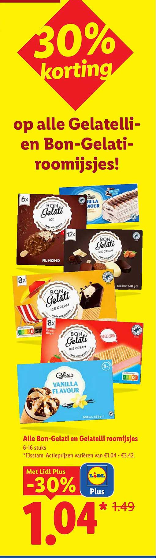 30% korting op alle Gelatelli- en Bon-Gelati-roomijsjes!