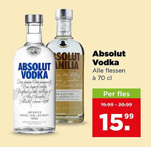 Absolut Vodka Alle flessen à 70 cl