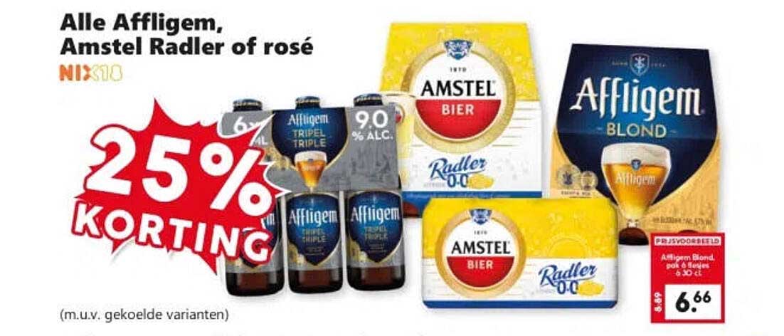 Alle Affligem, Amstel Radler of rosé NIXXO 25% KORTING
