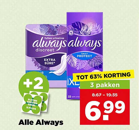 Alle Always TOT 63% KORTING +2