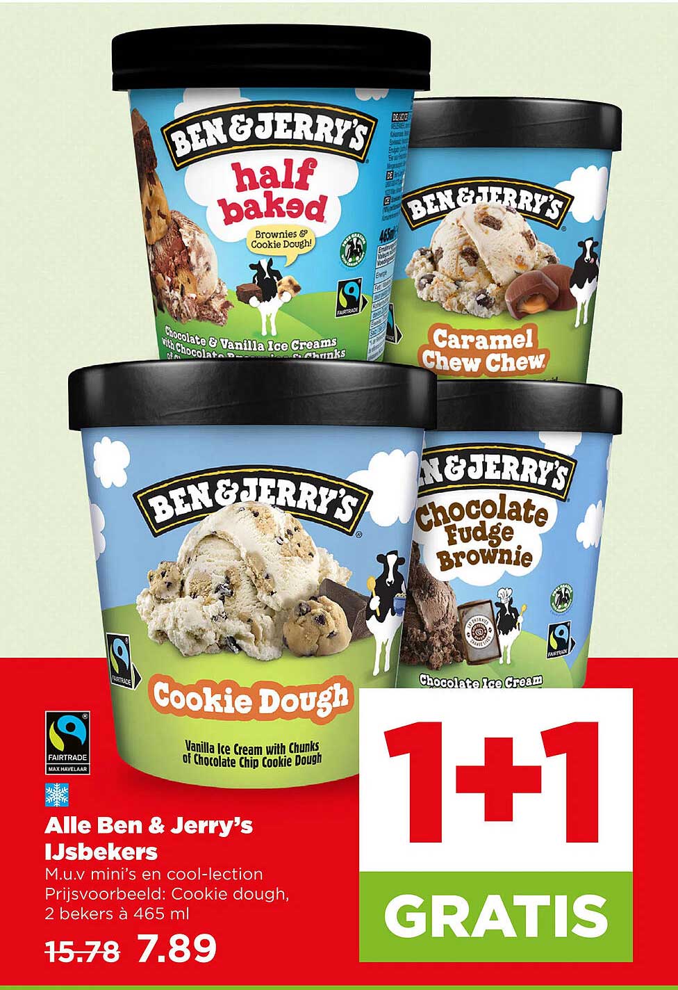 Alle Ben & Jerry's IJsbekers 1+1 GRATIS