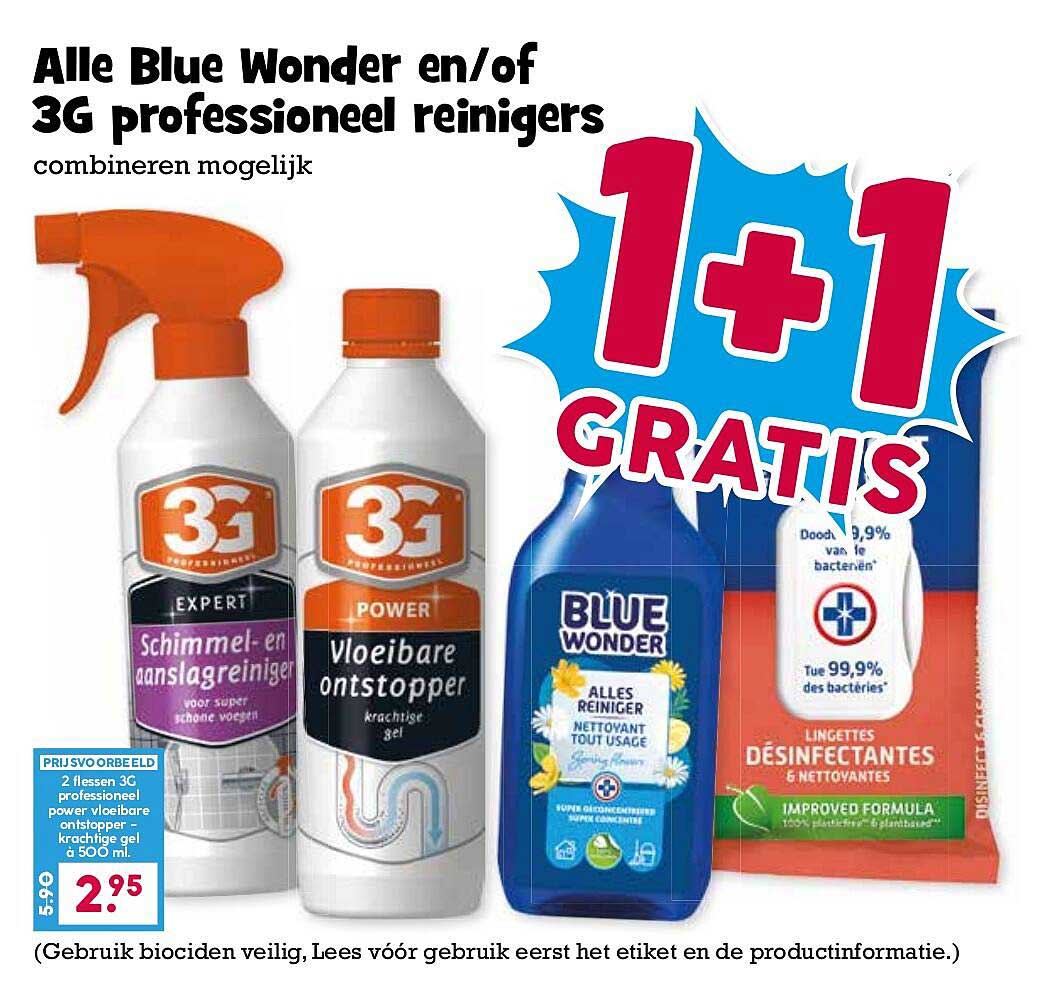 Alle Blue Wonder en/of 3G professioneel reinigers combineren mogelijk 1+1 GRATIS