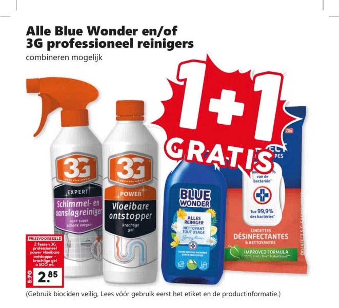 Alle Blue Wonder en/of 3G professioneel reinigers combineren mogelijk 1+1 GRATIS
