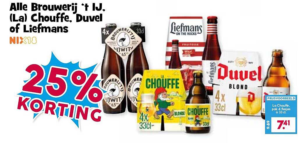 Alle Brouwerij 't IJ, (La) Chouffe, Duvel of Liefmans 25% korting