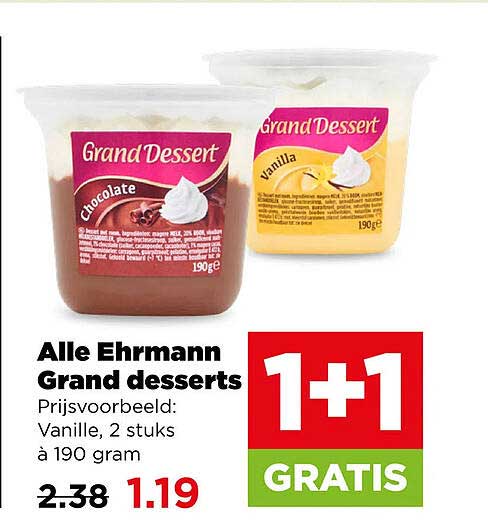 Alle Ehrmann Grand desserts 1+1 GRATIS