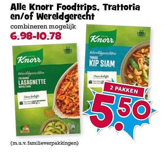 Alle Knorr Foodtrips, Trattoria en/of Wereldgerecht combineren mogelijk 2 PAKKEN
