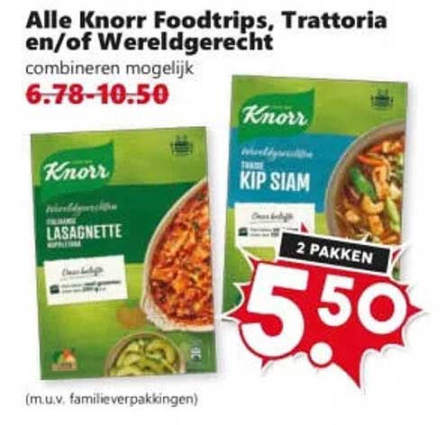 Alle Knorr Foodtrips, Trattoria en/of Wereldgerecht combineren mogelijk