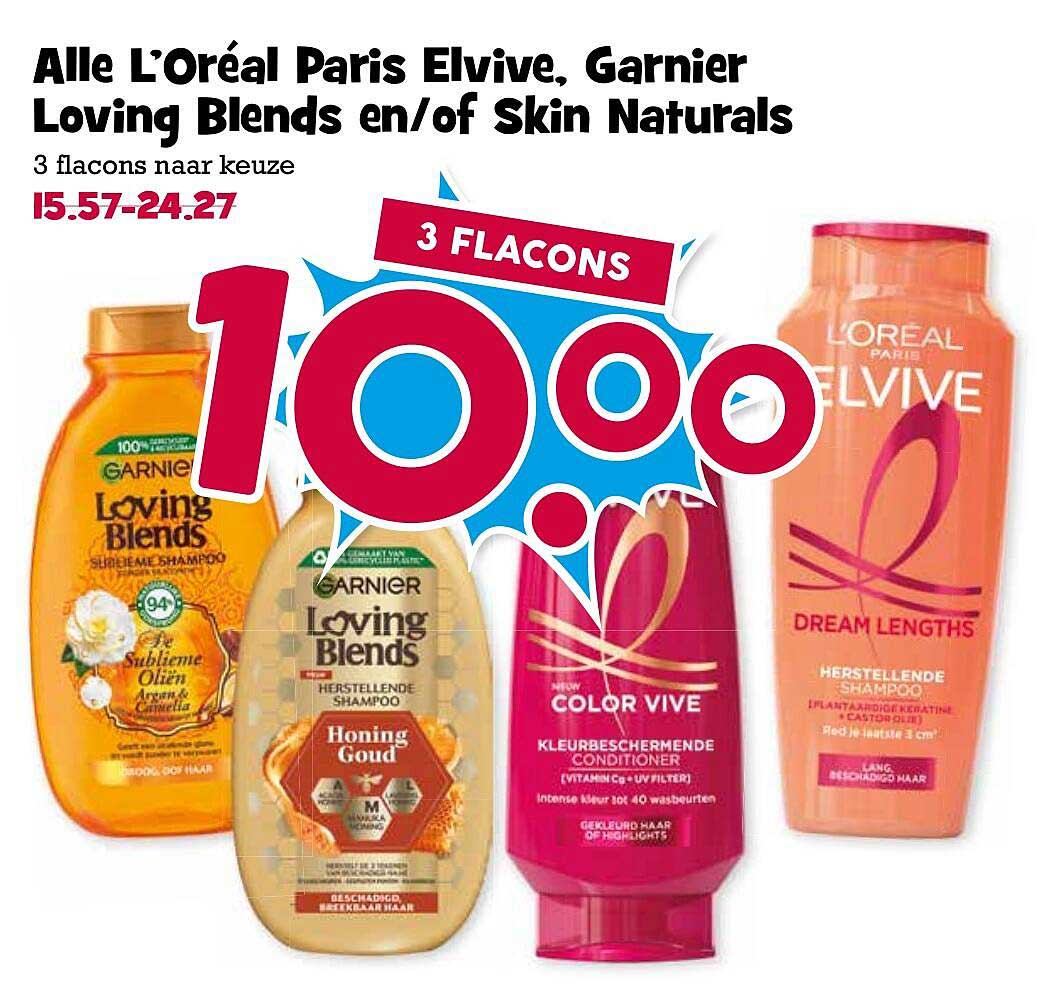 Alle L'Oréal Paris Elvive, Garnier Loving Blends en/of Skin Naturals 3 flacons naar keuze 10.00%