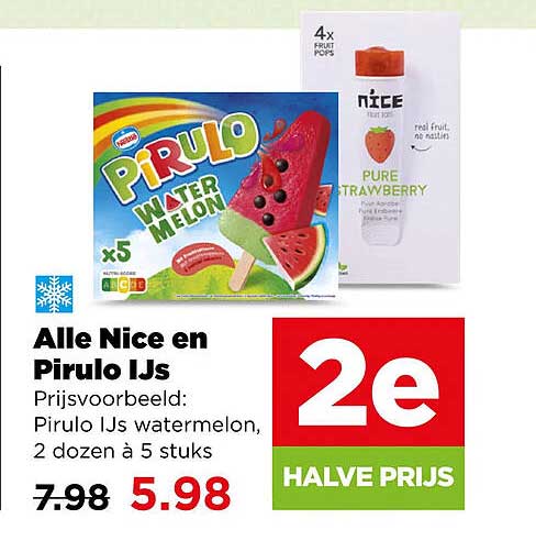 Alle Nice en Pirulo IJs 2e halve prijs