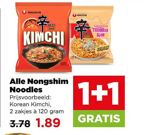 Alle Nongshim Noodles 1+1 GRATIS