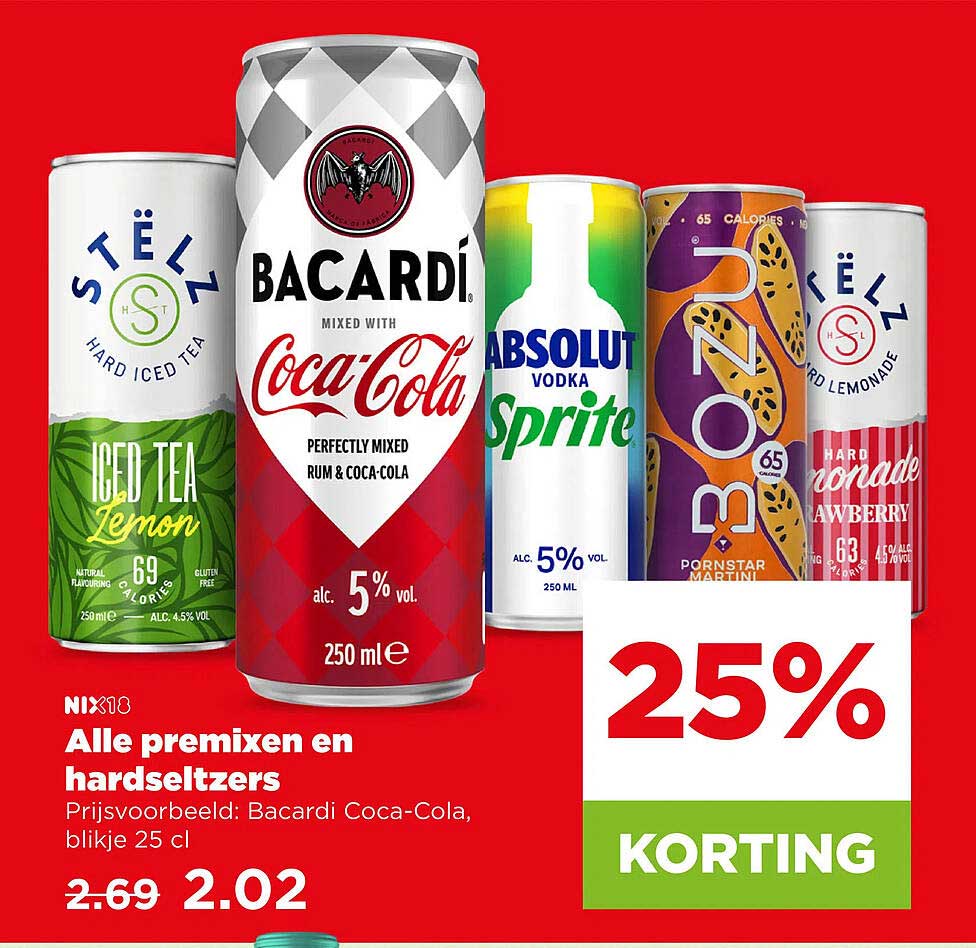 Alle premixen en hard seltzers 25% korting