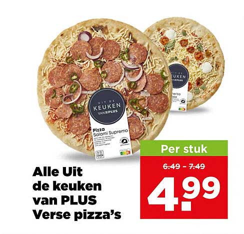 Alle Uit de keuken van PLUS Verse pizza’s Per stuk