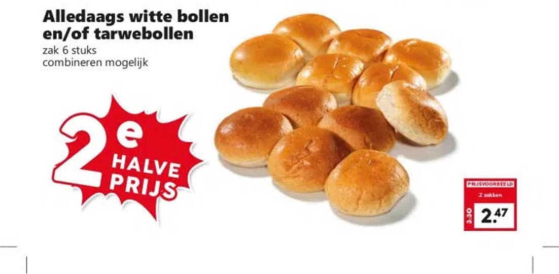 Alledaags witte bollen en/of tarwebollen 2e halve prijs
