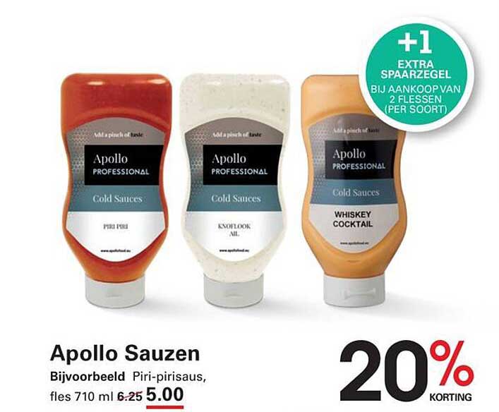 Apollo Sauzen +1 extra spaarzegel bij aankoop van 2 flessen (per soort)