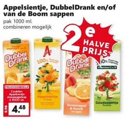 Appelsientje, DubbelDrank en/of van de Boom sappen 2e halve prijs