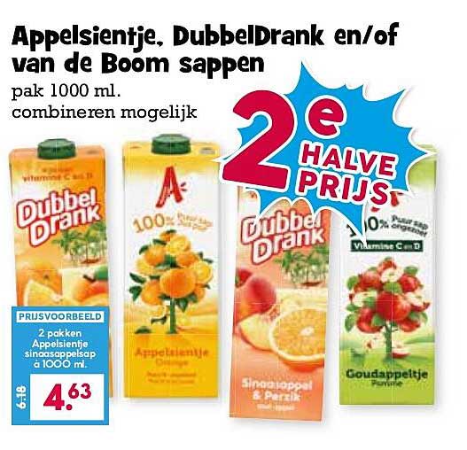 Appelsientje, DubbelDrank en/of van de Boom sappen 2e halve prijs