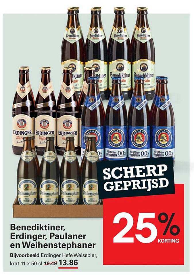 Benediktiner, Erdinger, Paulaner en Weihenstephaner 25% korting