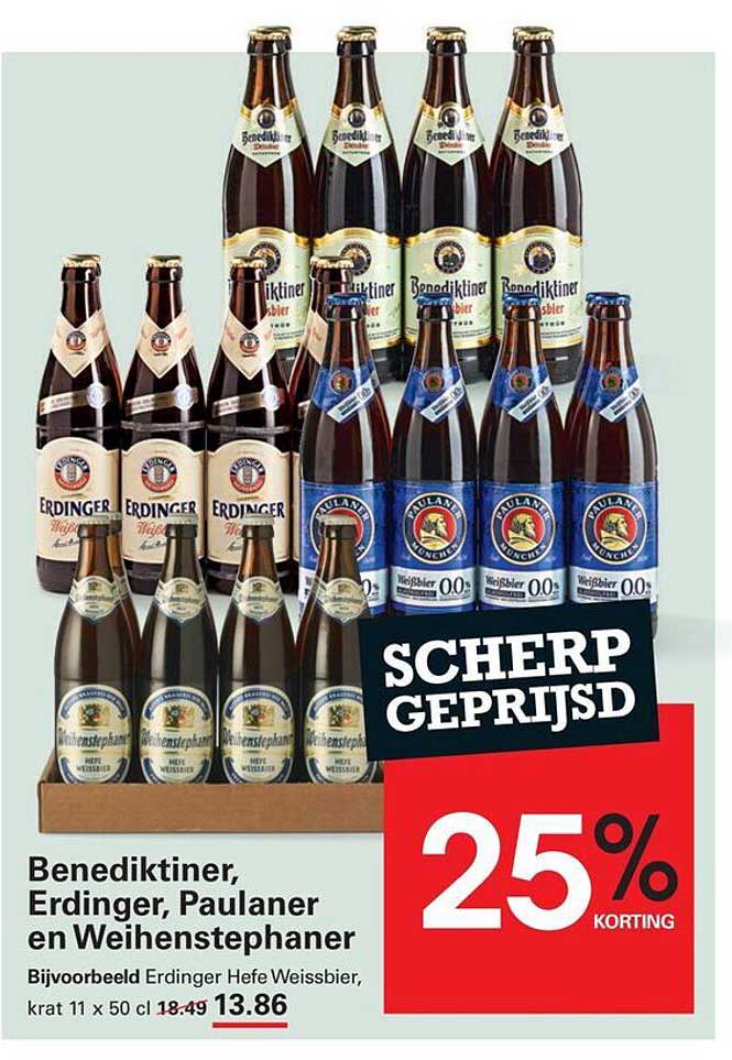 Benediktiner, Erdinger, Paulaner en Weihenstephaner 25% korting